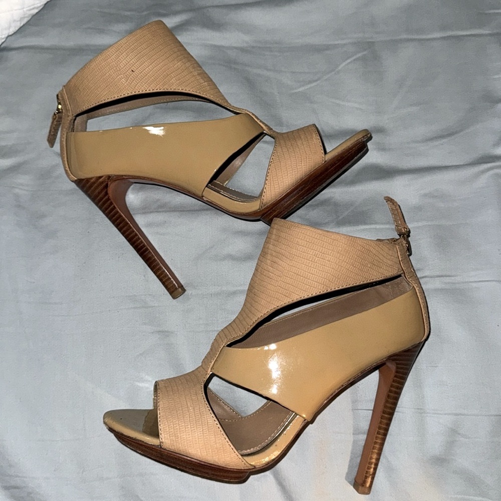 Badgley Mishka Tan Leather Stiletto Sandals